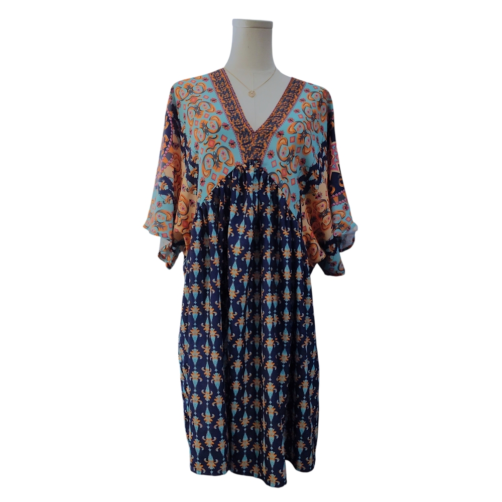 Bohemian Floral V-Neck Tunic Dress Womens 2X - Picture 2 of 8